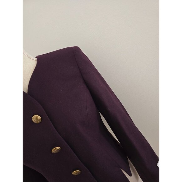 Vintage Maroon Burgundy Pure New Virgin Wool Blazer Jacket 4 Small Petite Gold - Picture 3 of 9